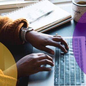 Woman typing on keyboard photo for The Park Living Faith Library