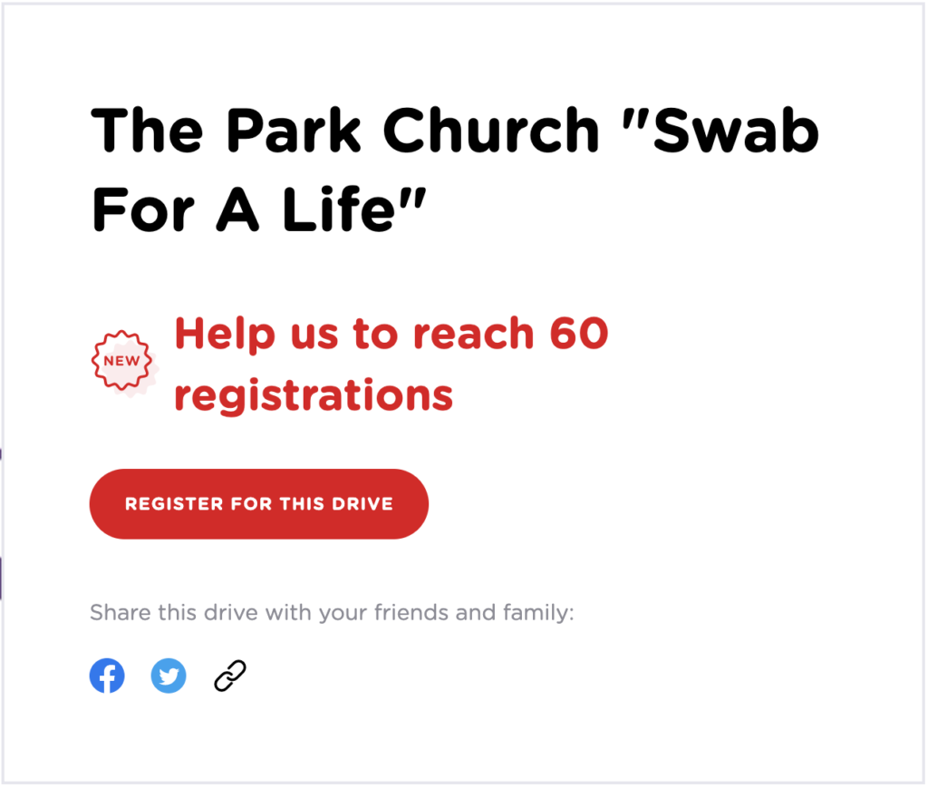 The Park Church "Swab for Life" call-to-action